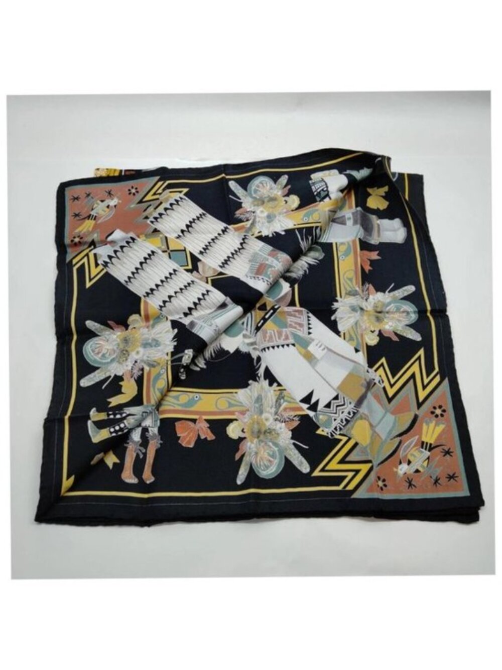 Hermes Kachinas Kermit Oliver Carré 90 Scarf Black Multicolor Silk - Picture 5 of 10